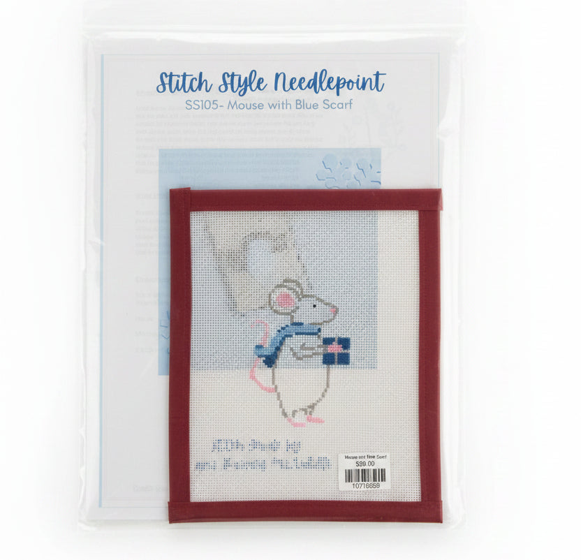 Mouse with Blue Scarf Canvas and Stitch Guide