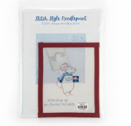 Mouse with Blue Scarf Canvas and Stitch Guide