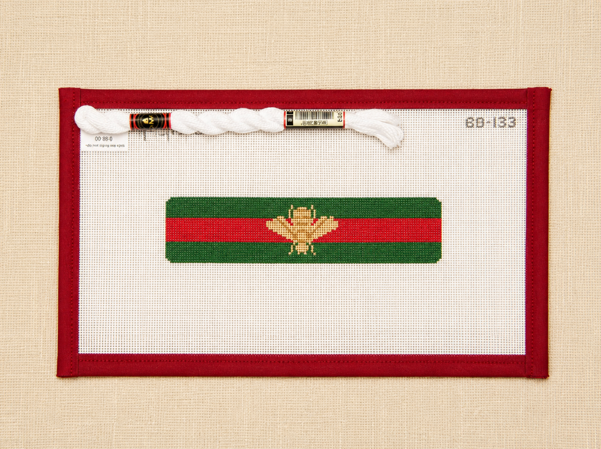 Gold Bee on Green & Red Stripe Cuff or Bookmark