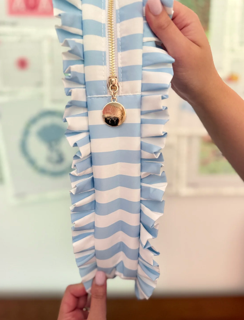 Light Blue Stripe Ruffle Project Bag