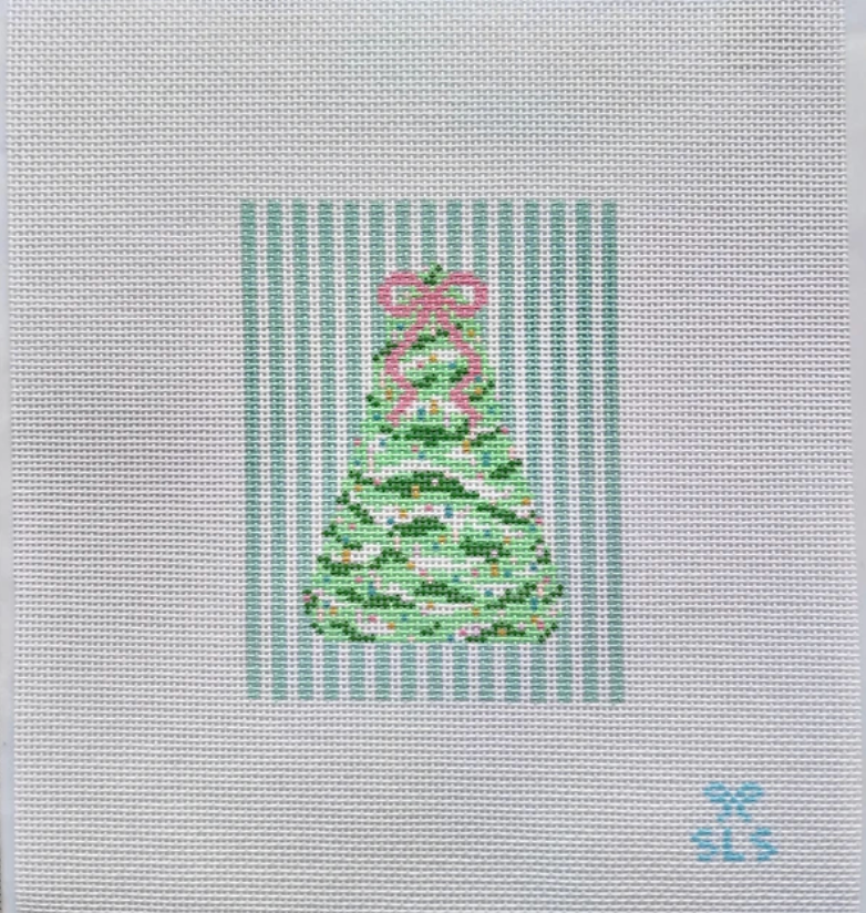 Pastel Christmas Tree with Blue Stripes