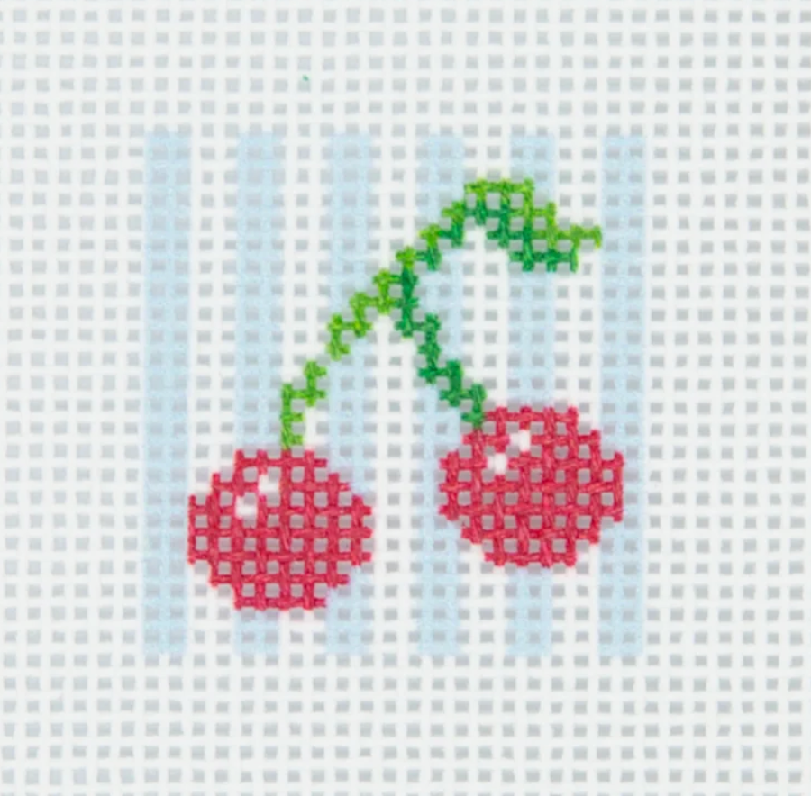Cherries Bag Charm - Light Blue Stripes
