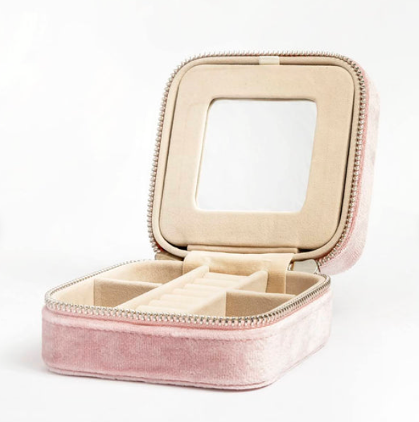 Self-finish Leather Square Jewelry Box - Pink Velvet