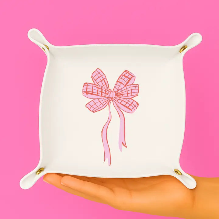 Aspen Lane Jewelry Trinket Tray - White W Pink Bow
