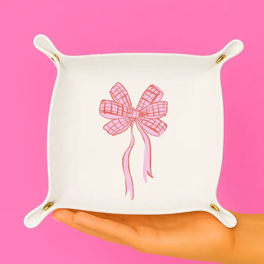Aspen Lane Jewelry Trinket Tray - White W Pink Bow