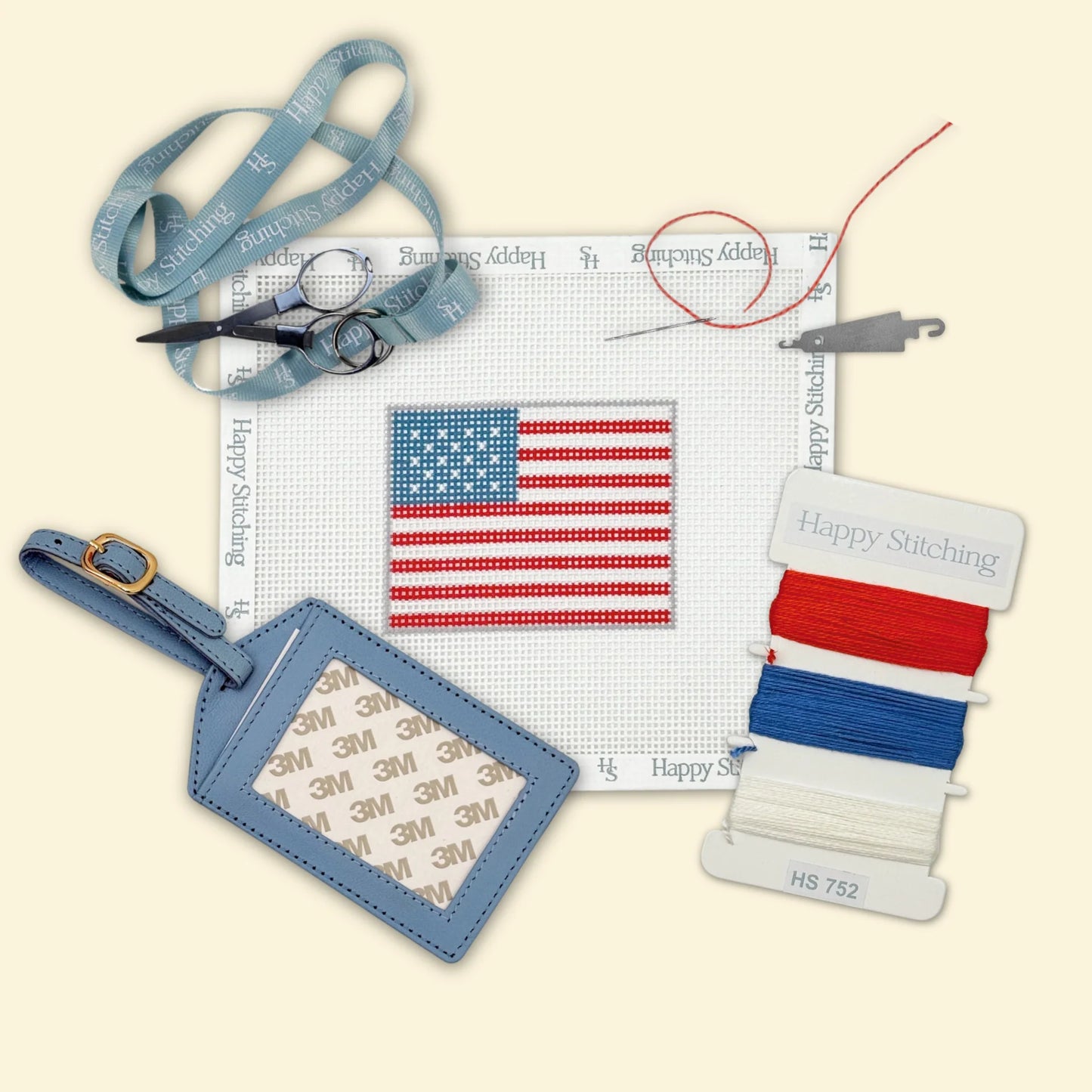 American Flag Luggage Tag Canvas and Finishing Kit