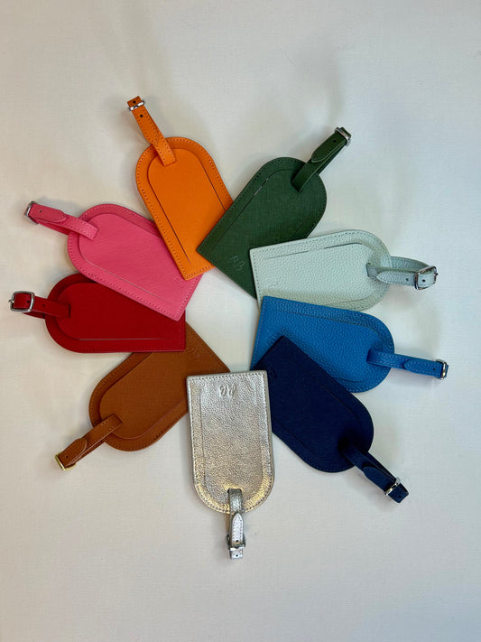 Self-finish Leather Luggage Tag- Cadet Blue