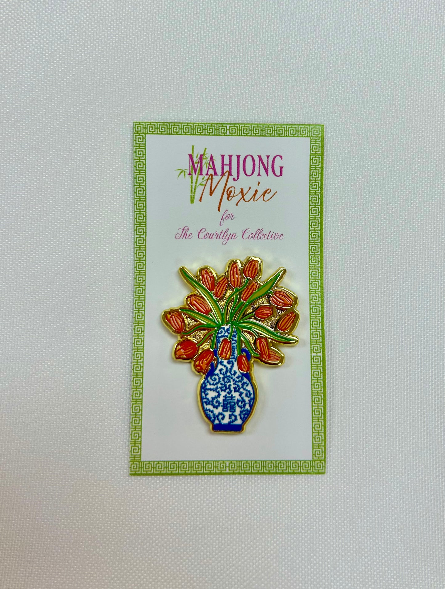 Orange Tulips Blue Vase Needle Minder