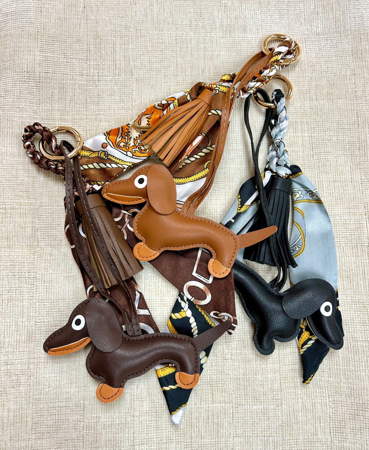 Dachshund & Bow Scarf Tassel Bag Charm