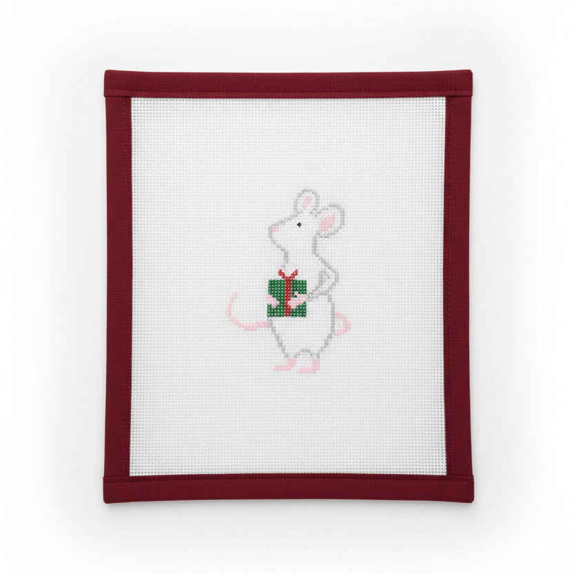 Mouse with Green Present Canvas and Stitch Guide
