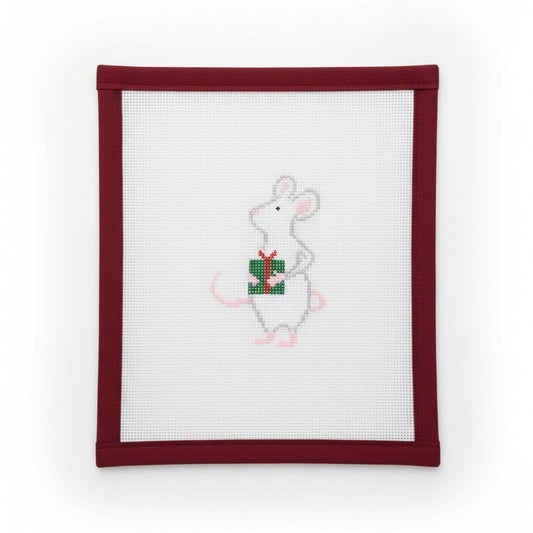 Mouse with Green Present Canvas and Stitch Guide