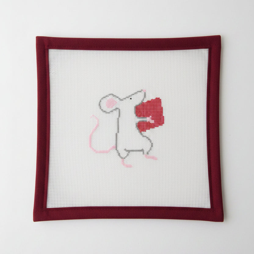 Mouse with Red Present Canvas and Stitch Guide