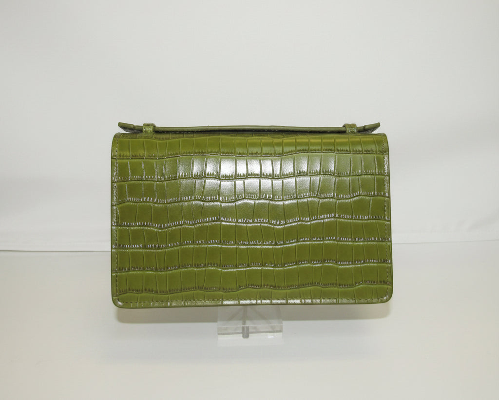 Self-finish Leather Clutch- Green Croc