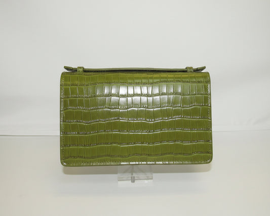 Self-finish Leather Clutch- Green Croc