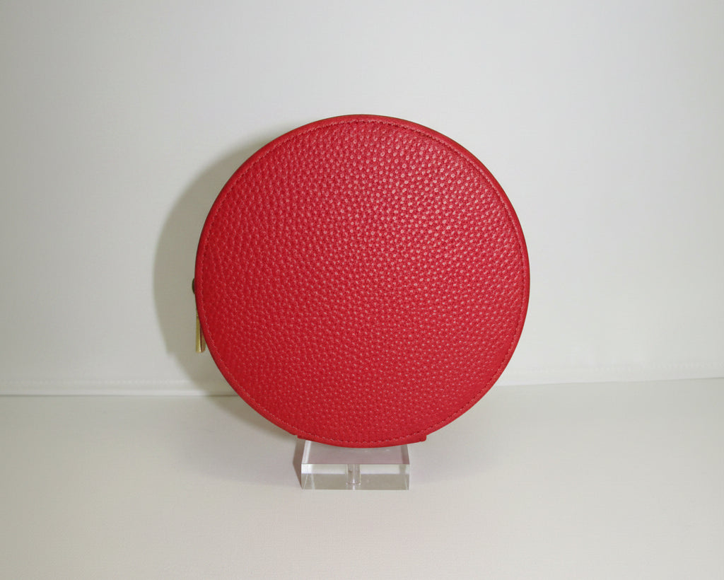 Self-finish Leather Round Case- Red