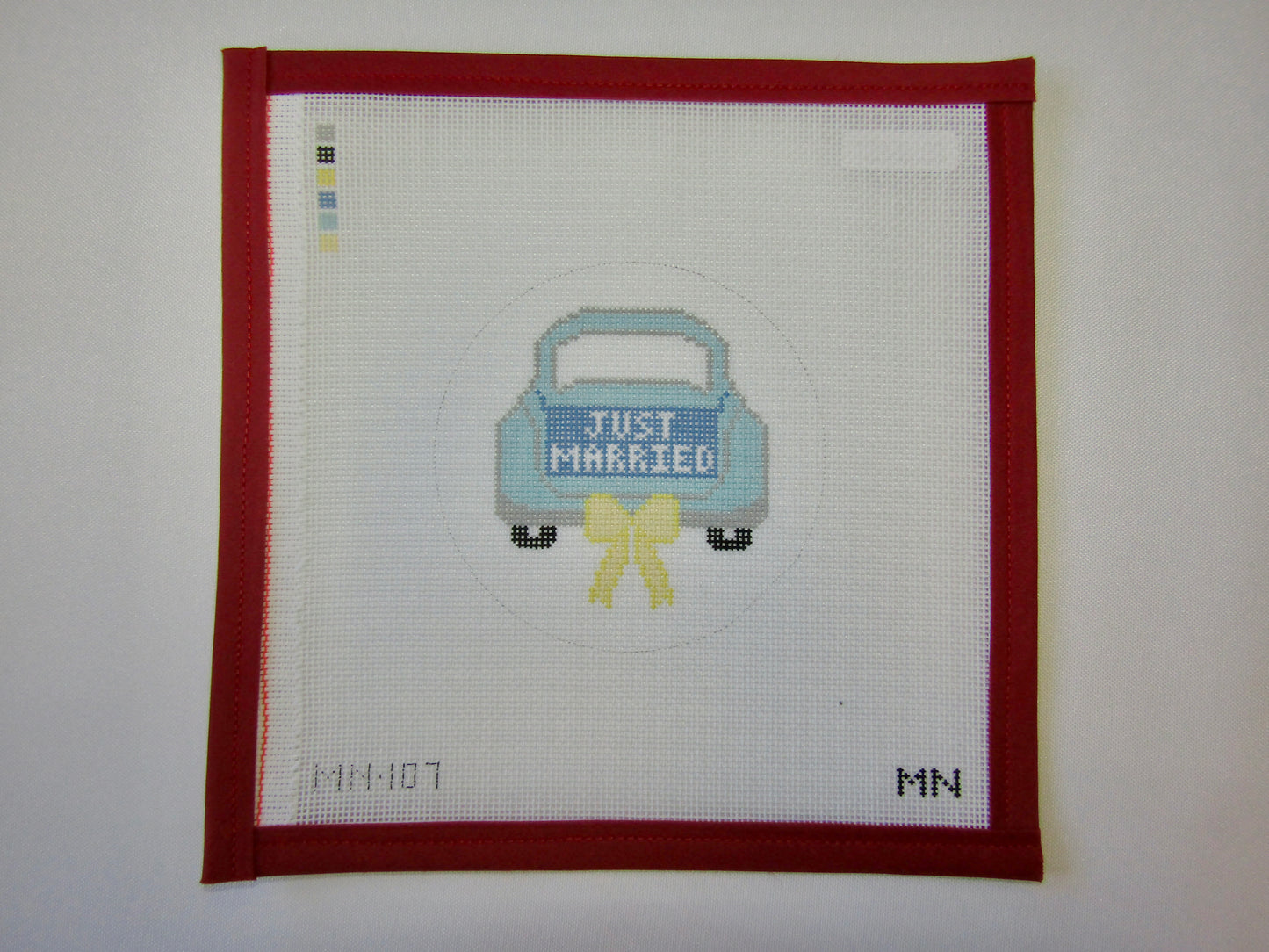 Just Married - Teal Car Yellow Bow - No Date
