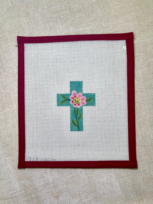 Teal cross with Pink Flower