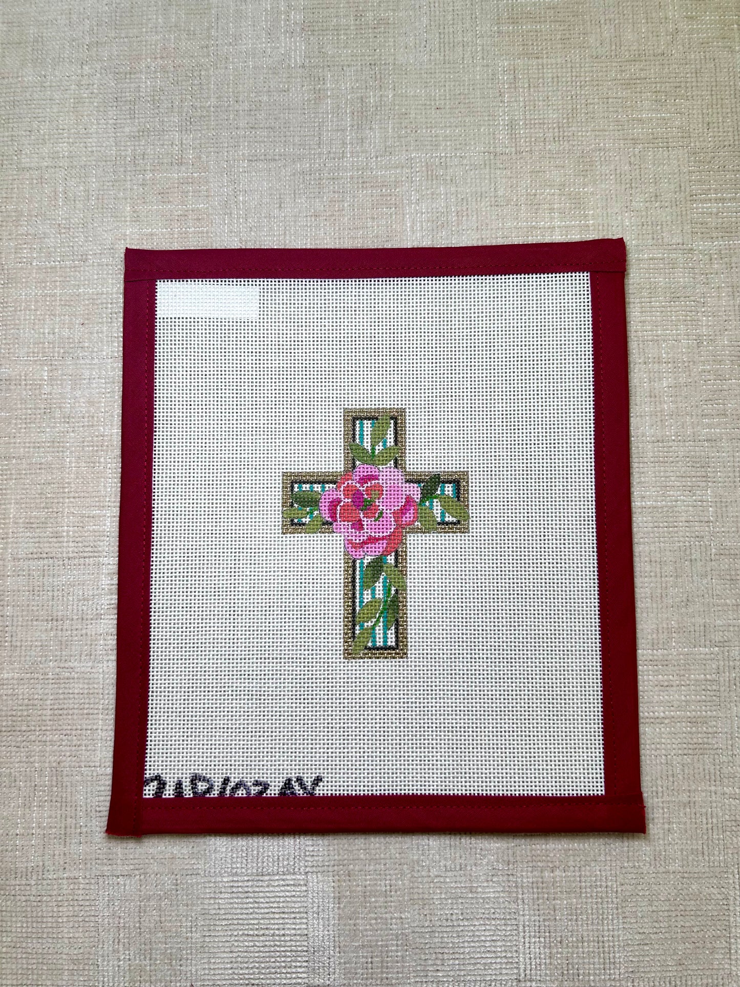 Striped Cross with Pink Flower