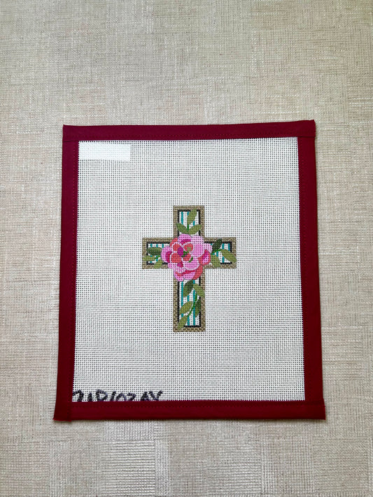 Striped Cross with Pink Flower