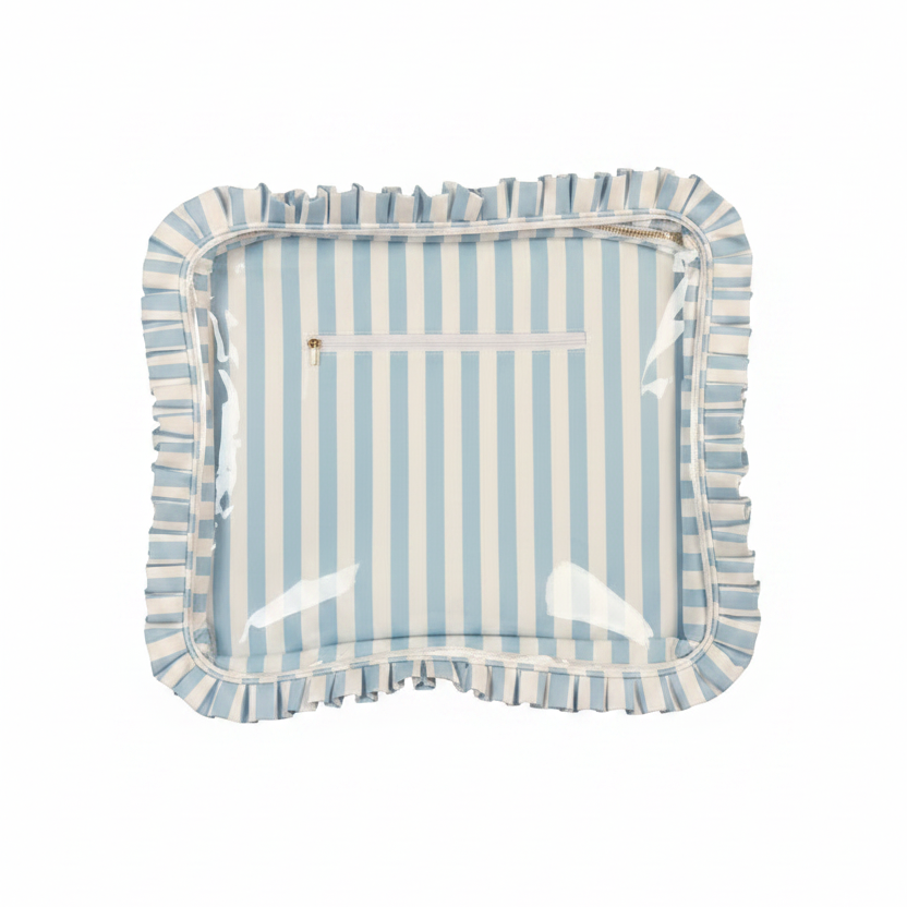 Light Blue Stripe Ruffle Project Bag