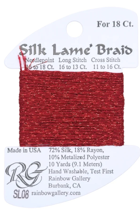 Silk Lame Braid - Red - 18 ct.