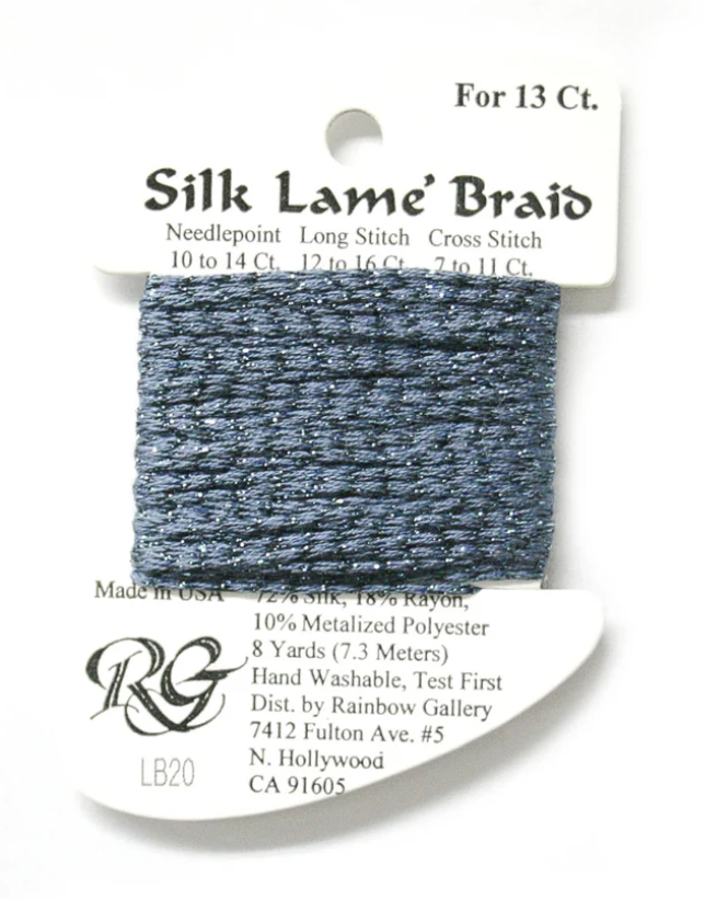 Silk  Lame Braid - Dark Antique Blue Card - 13 ct.