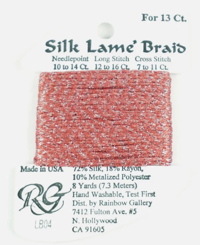 Silk Lame Braid - Antique Rose Card - 13 ct.