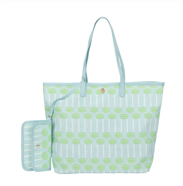 Blue Lattice Oversize Tote with Wallet
