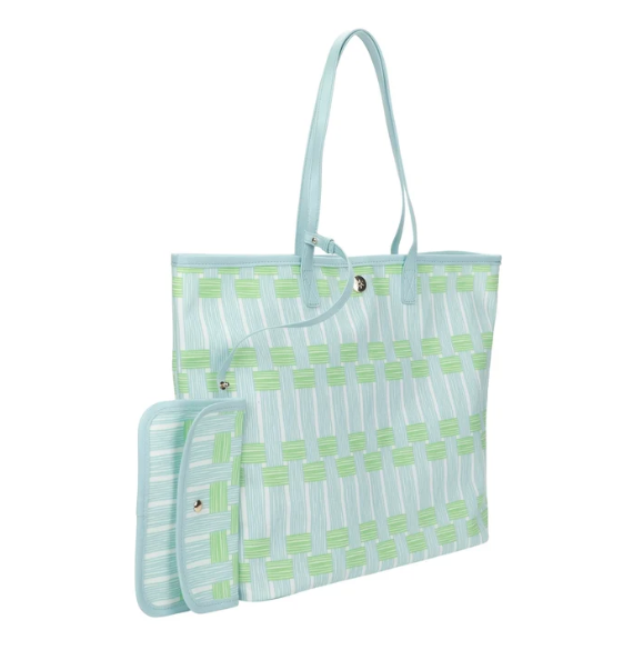 Blue Lattice Oversize Tote with Wallet