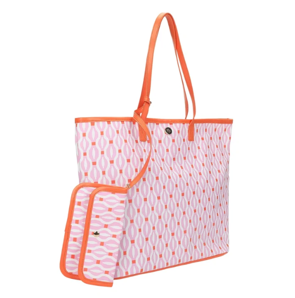 Pink Geometric Oversized Tote with Wallet