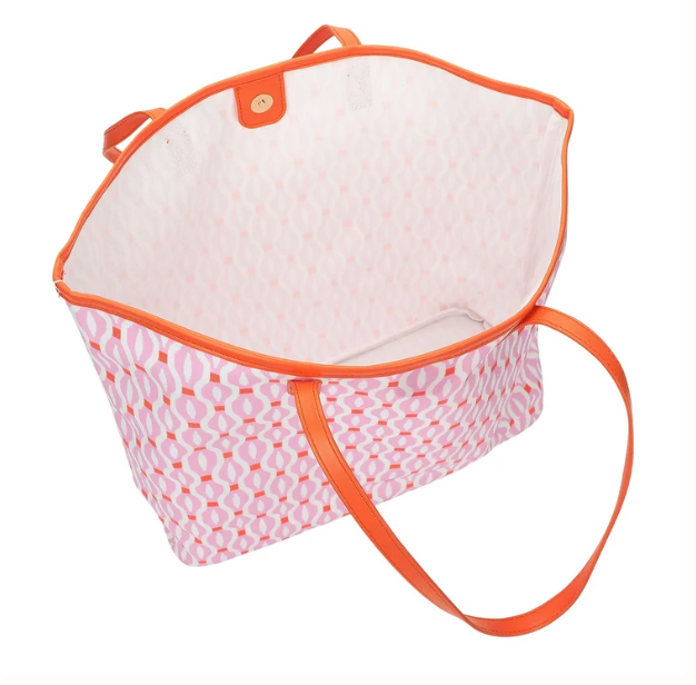 Pink Geometric Oversized Tote with Wallet