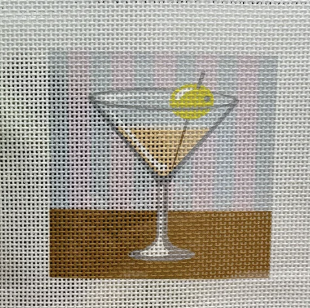 Blue Poppy Needlepoint Kit - Martini on Striped Background