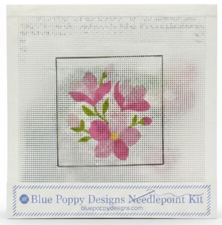 Blue Poppy Needlepoint Kit - Pink Flowers