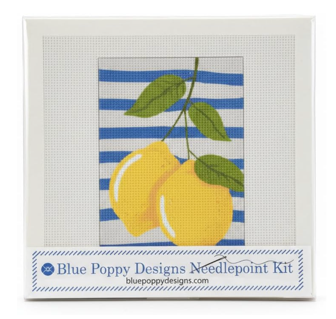 Blue Poppy Needlepoint Kit - 2 Lemons on Blue Stripes