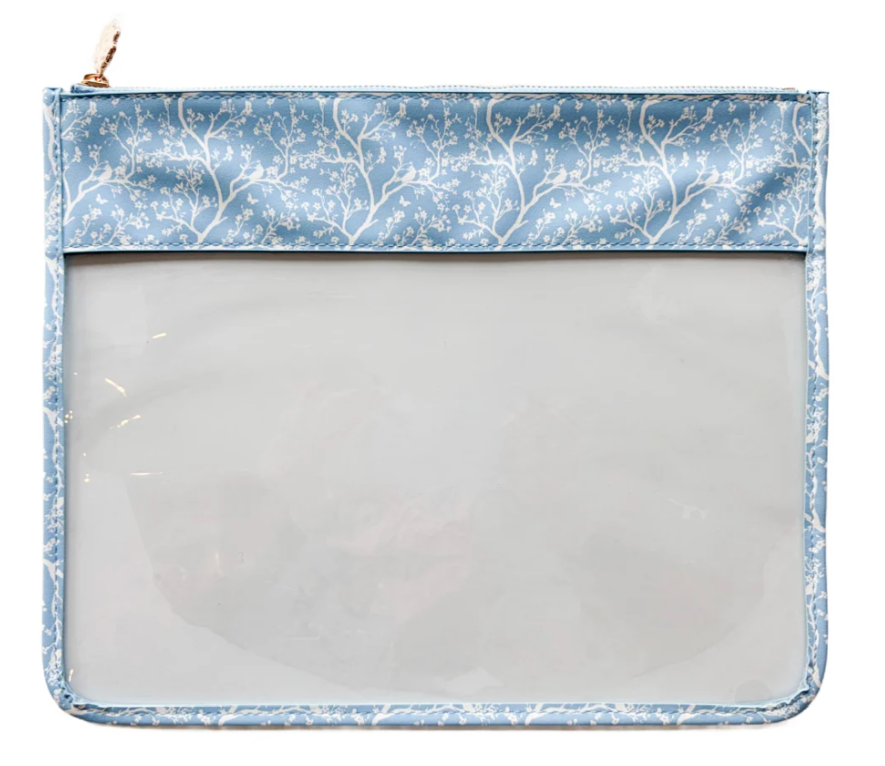 Large Trailing Floral Printed Leather Project Bag - Blue