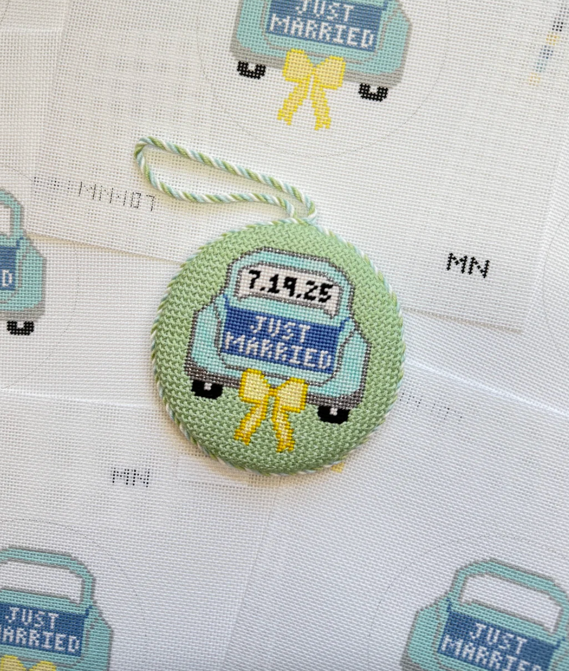 Just Married - Teal Car Yellow Bow - No Date