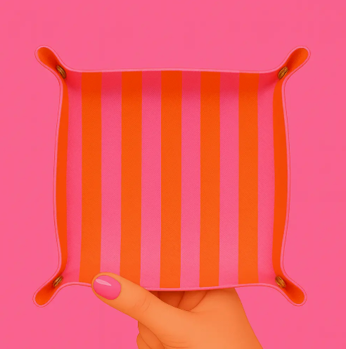 Aspen Lane Jewelry Trinket Tray - Pink & Red Stripes