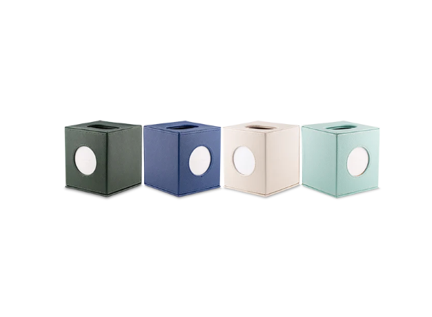 Small Leather Tissue Box - Green