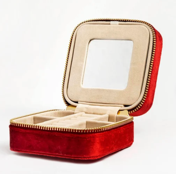 Self-finish Leather Square Jewelry Box - Wine Velvet