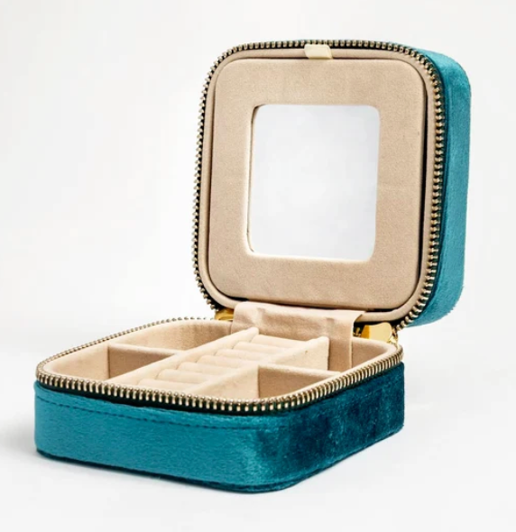 Self-finish Leather Square Jewelry Box - Peacock Velvet