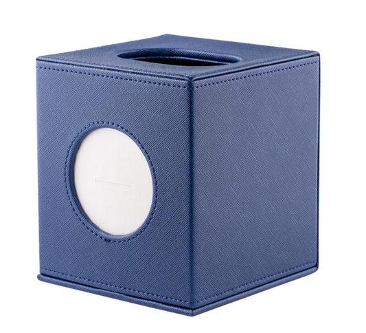 Small Leather Tissue Box - Navy