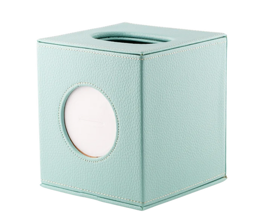 Small Leather Tissue Box - Light Blue