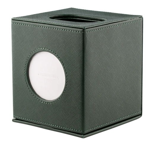 Small Leather Tissue Box - Green