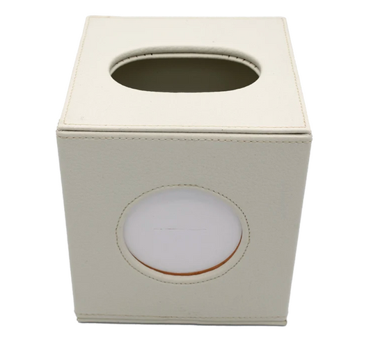 Small Leather Tissue Box - Ivory