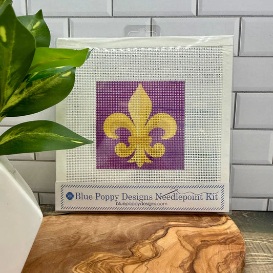 Blue Poppy Needlepoint Kit - Fleur de lis